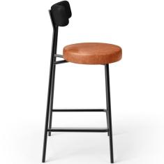 Banqueta Baixa Cozinha Sala Jantar Bancada Milão L02 Couríssimo Preto Brilho Camel - Lyam Decor