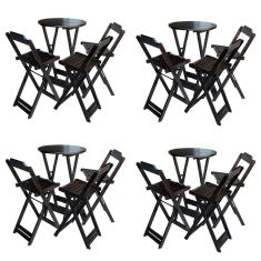 Kit 4 Conjuntos de Mesa Bistrô Dobravel em Madeira Maciça com 3 Banquetas Altas - Tabaco