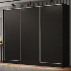 Guarda Roupa Casal 100% MDF Madesa Royale 3 Portas de Correr - Preto, 