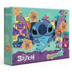 Super Kit 3 em 1 do Stitch Quebra-Cabeca, Dominó e Memória - Toyster