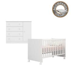 Quarto de Bebê Berço c/ Rodízios Colchão Light e Cômoda Doce Sonho Bra