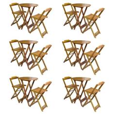 Kit 6 Jogos de Mesa Bistrô de Madeira com 2 Cadeiras Dobravel Ideal pa