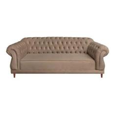 Sofá Chesterfield Elisabeth Suede Bege - Novo Encanto
