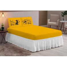 Jogo de lençol casal queen 3 peças com elastico estampado - AMORA ENXO