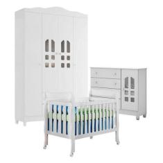 Quarto De Bebê New Selena 4 Portas Com Berço Lila E Cômoda Selena Bran