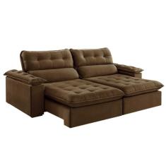 Sofá Retrátil e Reclinável Texas 2,34M Veludo - Blossom Casa, Marrom 2