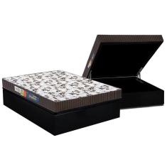 Cama Box Baú Casal Kit Colchão Espuma D45 Pérola Suede Black 138x188 Antiácaro Antifungo Colchões Polar