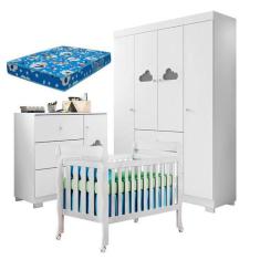 Quarto de Bebê Ane com Berço Americano Lila Branco Brilho e Colchão Or