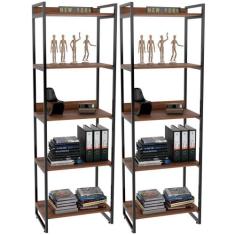 Kit 02 Estantes com 5 Prateleiras Escritório Estilo Industrial Form 18