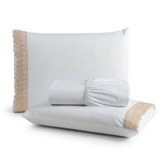 Jogo de Lençol King Suavitec com Grippir 3 Peças - Branco - 100% Algod