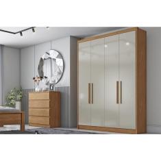 Guarda Roupa Solteiro Moderni-Sevilha 4 Portas de Bater 3 Gavetas MDF Freijó Cumaru c- Fendi