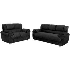 Conjunto de Sofá 7025 Jogo com 2 e 3 Lugares em Tecido Suede Cor Preto