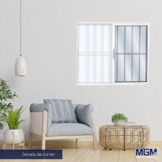 Janela de Aluminio 2 folhas Com Grade vidro Mini Boreal 100x200 MGM Branco