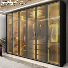 Guarda-roupa Casal 6 Portas com 6 Portas Reflecta com Pés com Led Innova Preto Acetinado