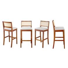 Kit 4 Banquetas com Encosto e Apoio para Pés Tiê CabeCasa MadeiraMadeira Amêndoa/Off White