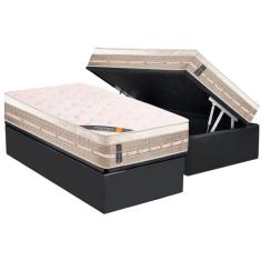 Cama Box Baú Solteiro: Colchão Molas Castor Bonnel Premium Tecnopedic + Base CRC Suede Gray(88x188)