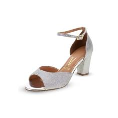 Sandália Feminina Vizzano Glitter Salto Blocado Prata 33