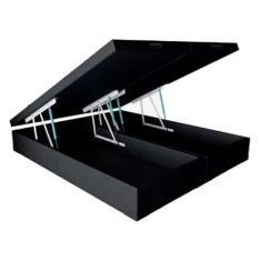 Cama Box QUEEN SIZE com Bau Pistão a gás preto suede Bipartido - 158x198x27