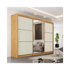 Guarda Roupa Casal 6 Gavetas Com Espelho - Bragança-peroba/off White - Móveis Europa