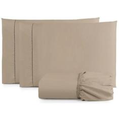 Jogo Lençol Casal Toque Macio 3 Peças Percal 400 Fios Cáqui - Casa Hom