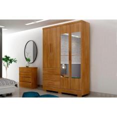 Guarda Roupa Solteiro 4 Portas (2 c/ Espelho) e 3 Gavetas c/ Pés Encan
