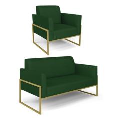 Sofá Namoradeira com Poltrona Base Industrial Alta Dourado Marisa Velu