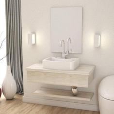 Bancada para Banheiro 80cm com Cuba Aria Rt41 Prateleira e Espelheira 