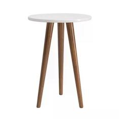 Mesa De Canto Theo Branco Fosco Com Pés Amadeirado - Reller Móveis Branco Fosco