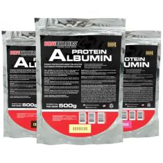 Kit 3x Albumina Protein Baunilha, Chocolate e Morango 500g - Bodybuilders