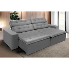 Sofá Retrátil e Reclinável 2,10m Suede Cinza Magno - Sofá Casa