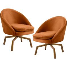 Kit 02 Poltronas  Giratória Rebeca Veludo Telha Gran Belo