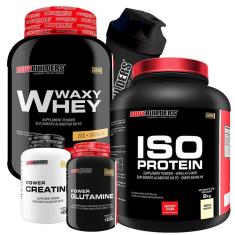 Kit Whey Protein Waxy Whey 2Kg+Whey Protein Iso Protein 2Kg+Creatina 100g+Glutamina 100g+Coq-BB-Unissex