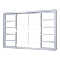 Janela de Correr em Aço Alterosa 4 Folhas 2 Fixas com Grade Central Quadriculada sem Basculante MGM Minas Sul 1,00mx1,50mx6,5cm - Requadro 65mm Branco