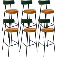 Kit 6 Banquetas Alta Cozinha Sala De Jantar Milão L02 Facto Verde mate