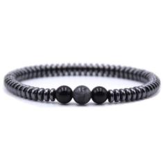 Pulseira Masculina Esferas Com Pedras Hematita Cinza E Preta - PENDULA
