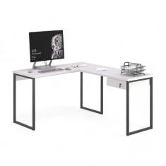 Mesa Home Office Escrivaninha L Industriale Branco Com Gaveteiro