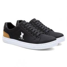 Tênis Casual Com Sola Reta Fecho Em Cadarço E Detalhes Bordados Polo P