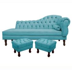 Divã Recamier Namoradeira Larissa 160cm com Capitonê  Esquerda  02 Puf