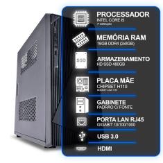 Computador Desktop, Intel Core I5 7º Geração, 16GB RAM, HD SSD 480GB, Conexões USB/VGA/HDMI/LAN/SOM