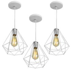 Kit 3 Pendentes Diamante Aramado Grande Branco - MARRYLUZ