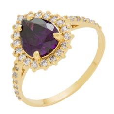 Anel de Ouro 18k e Zircônio Feminino Gota Violeta - Meu Anel, 30
