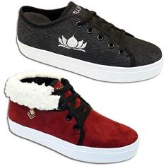 Kit 2 Pares Tenis Casual Feminino Trilupy Preto e Bordô