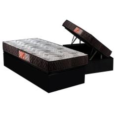 Cama Box Baú Solteiro: Colchão Espuma Paropas D23 Pasquale + Base CRC Suede Black(88x188)