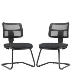 Kit 02 Cadeiras de Escritório Recepção Fixa Zip Linho Chumbo - Lyam De
