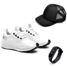 Tênis Esportivo Masculino Para Treino Academia Confortável + Bone + Relogio-Masculino