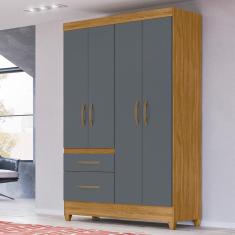 Guarda Roupa Solteiro 4 portas 2 gavetas Freijo / Cinza Madri - Moval