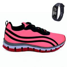 Tênis Feminino Para Academia Caminhada Sola Reta Com Relógio 22-Feminino