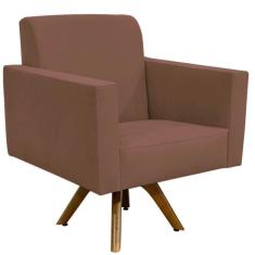 Poltrona Giratória Base De Madeira Suede Rosê