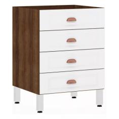 Balcão de Cozinha sem Tampo 60cm 4 Gavetas Safira Luciane Móveis, Nogu