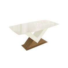 Mesa De Sala Jantar Amora C- Tampo Madeirado C- Vidro 90x170cm Freijo-off White-vidro Off White - Kappesberg